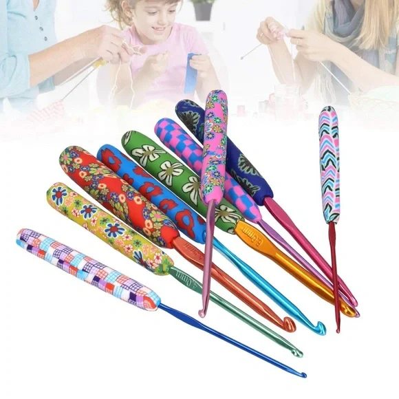 9Pcs Crochet Hook / Knitting Needles Set With Fancy Markings Handle - Picture 6 of 9